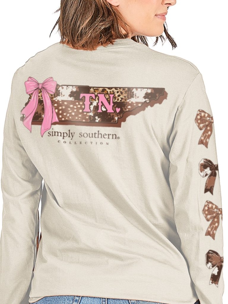 Simply Southern Tennessee Cow Leopard Print Pattern Long Sleeve T-Shirt