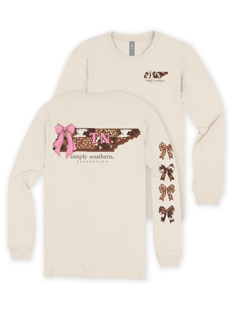 Simply Southern Tennessee Cow Leopard Print Pattern Long Sleeve T-Shirt