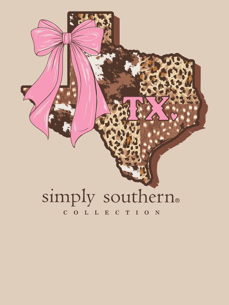 Simply Southern Texas Cow Leopard Print Pattern Long Sleeve T-Shirt