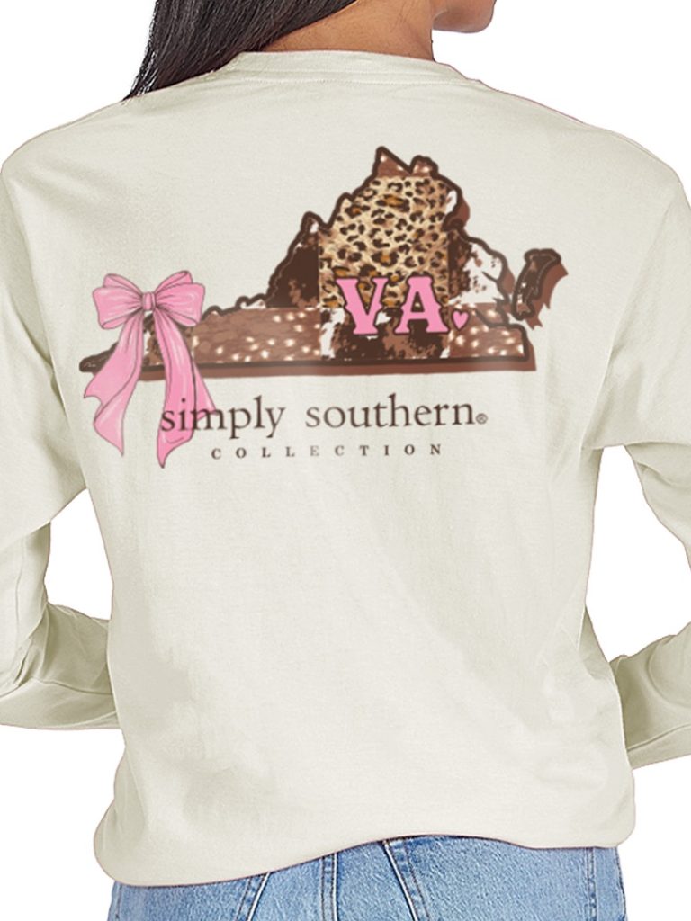 Simply Southern Virginia Cow Leopard Print Pattern Long Sleeve T-Shirt