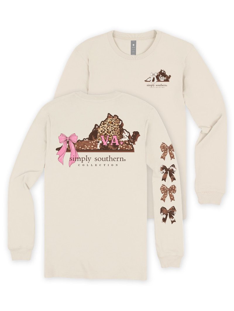 Simply Southern Virginia Cow Leopard Print Pattern Long Sleeve T-Shirt