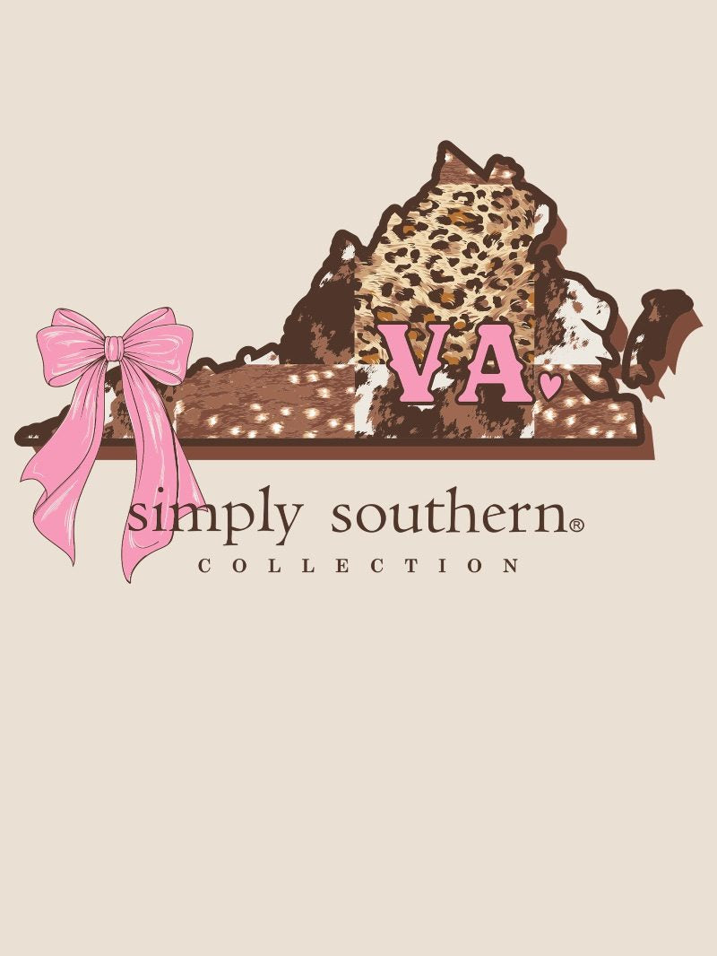 Simply Southern Virginia Cow Leopard Print Pattern Long Sleeve T-Shirt