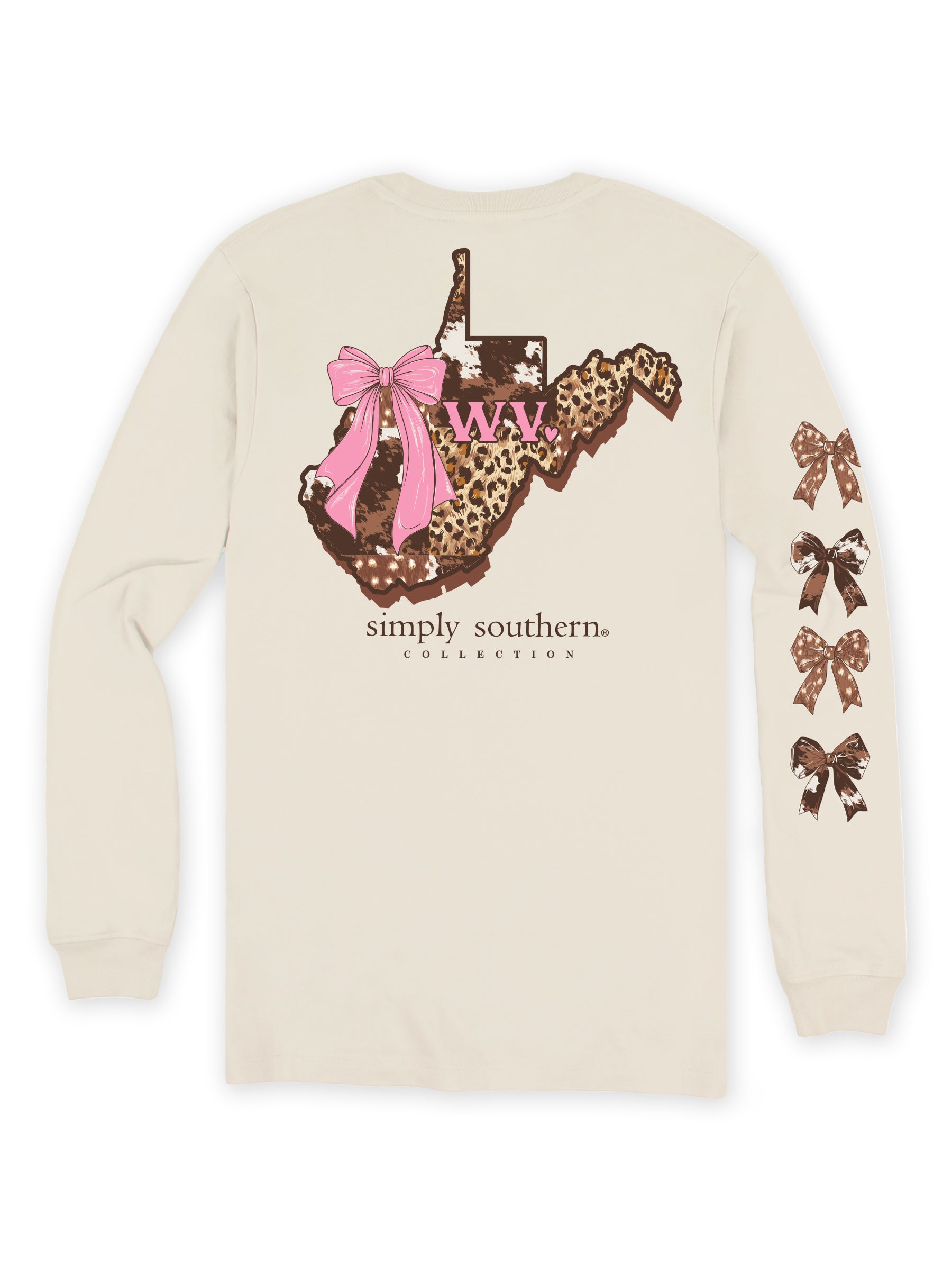 Simply Southern West Virginia Cow Leopard Print Pattern Long Sleeve T-Shirt
