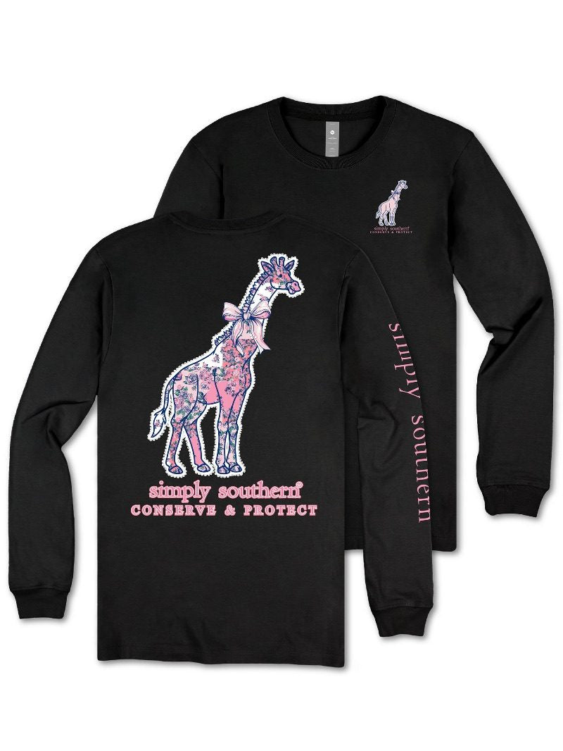 Simply Southern Giraffe Tracker Flowers Long Sleeve T-Shirt