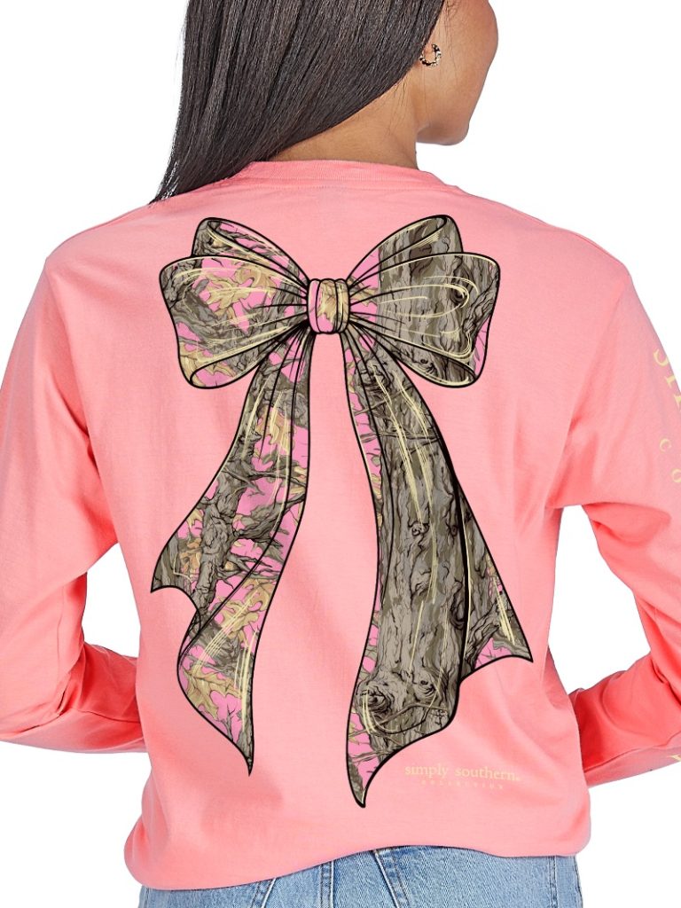 Simply Southern Pink Tree Camo Bow Long Sleeve T-Shirt
