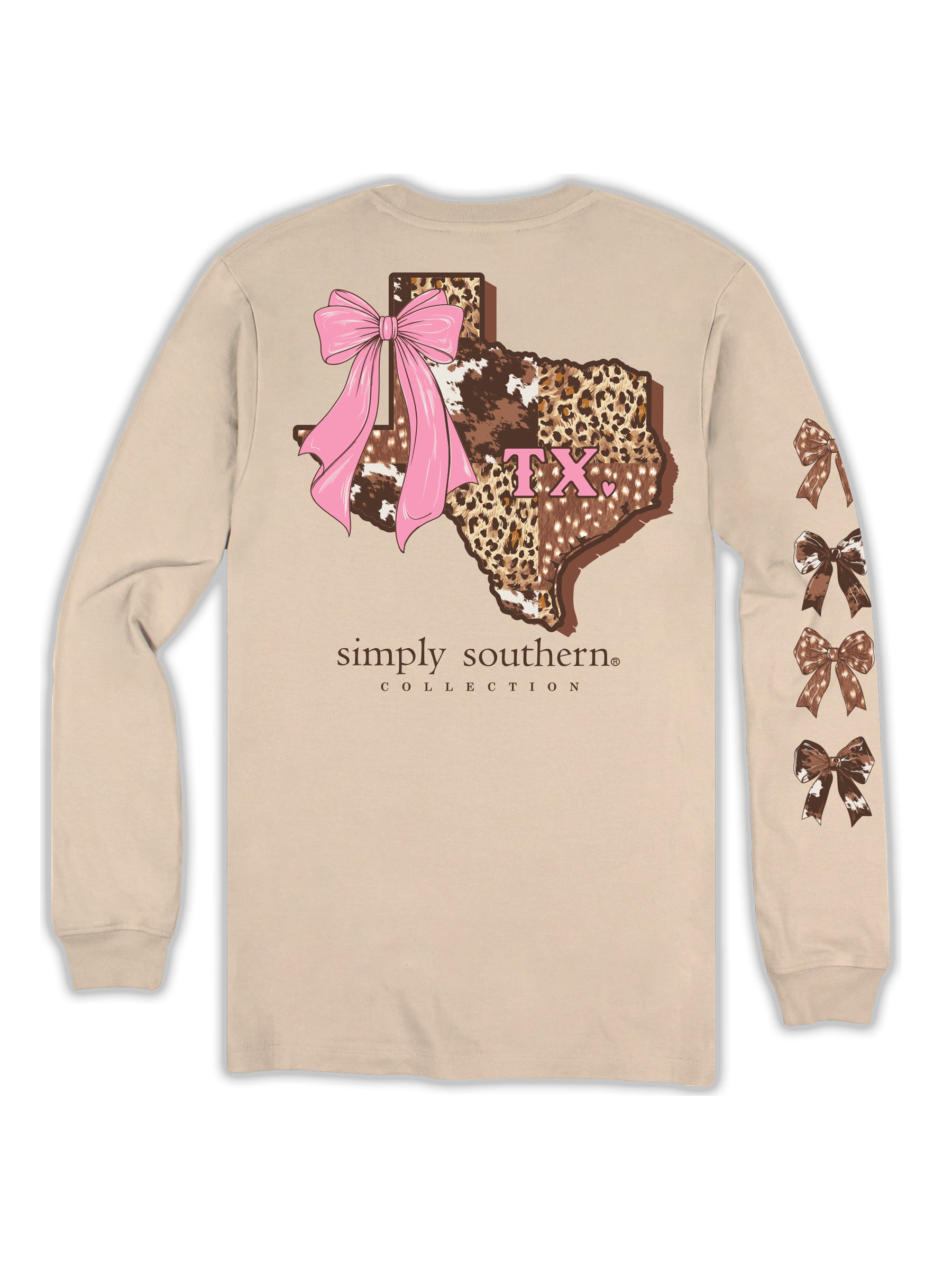 Simply Southern Texas Cow Leopard Print Pattern Long Sleeve T-Shirt