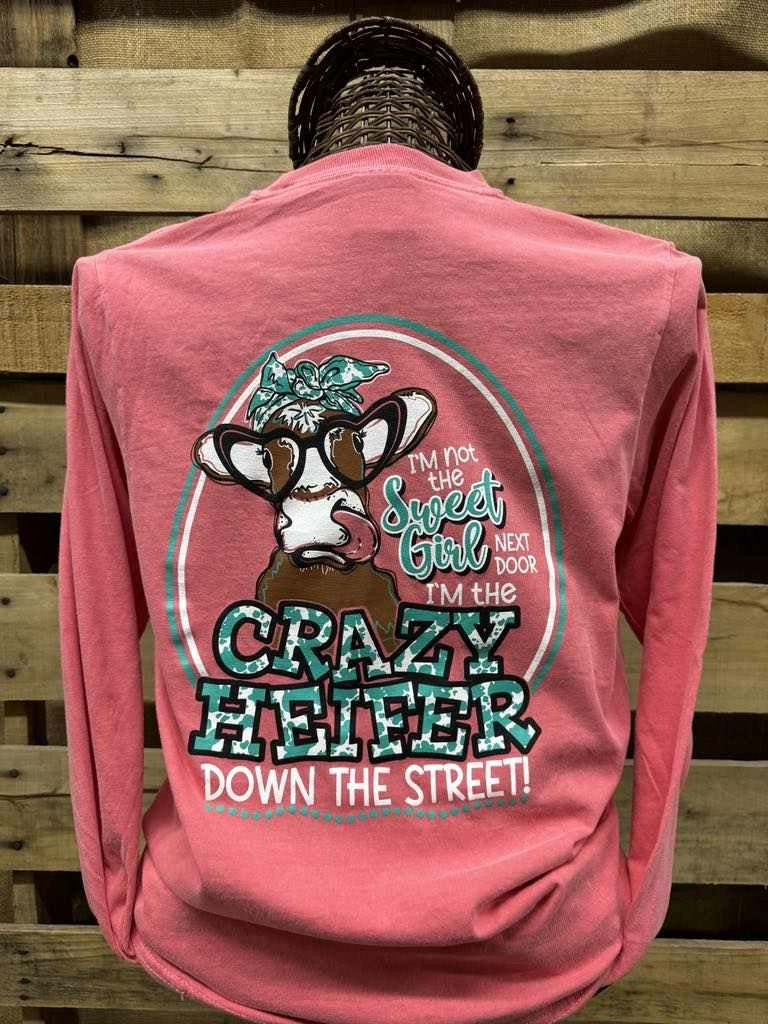 Southern Chics Crazy Heifer Cow Comfort Colors Long Sleeve T-Shirt