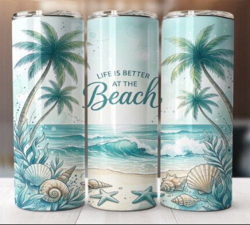 Life is Better at the Beach 20 oz Skinny Tumbler Cup With Straw