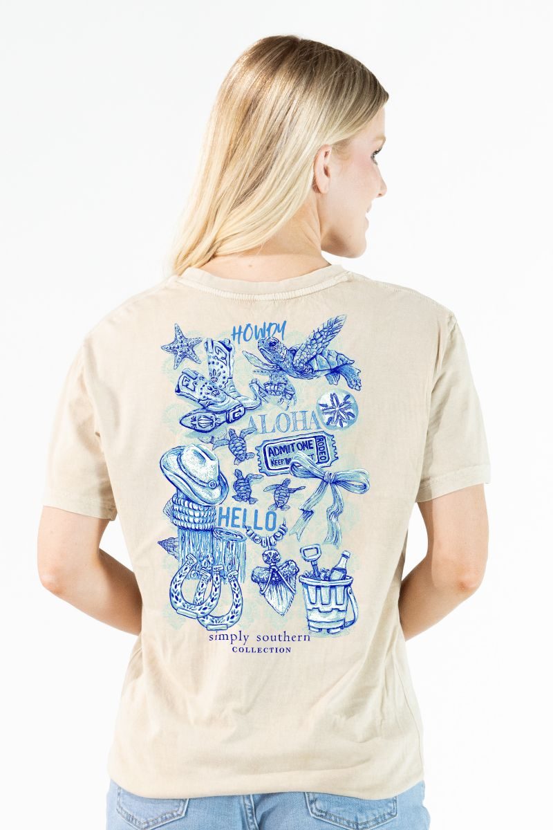 Simply Southern Howdy Aloha Mineral Washed Bone T-Shirt