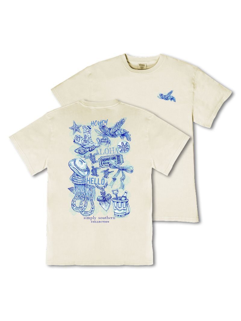 Simply Southern Howdy Aloha Mineral Washed Bone T-Shirt