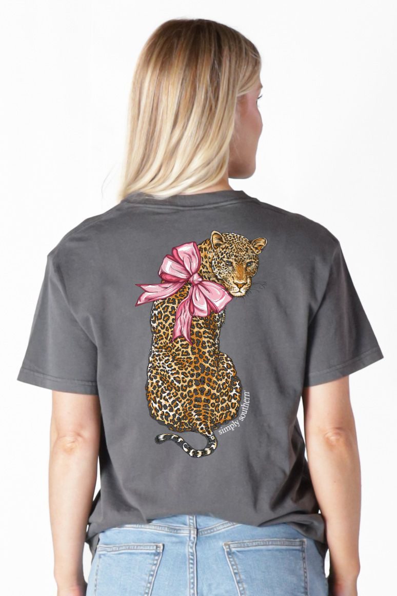 Simply Southern Leopard Pink Bow Mineral Washed T-Shirt