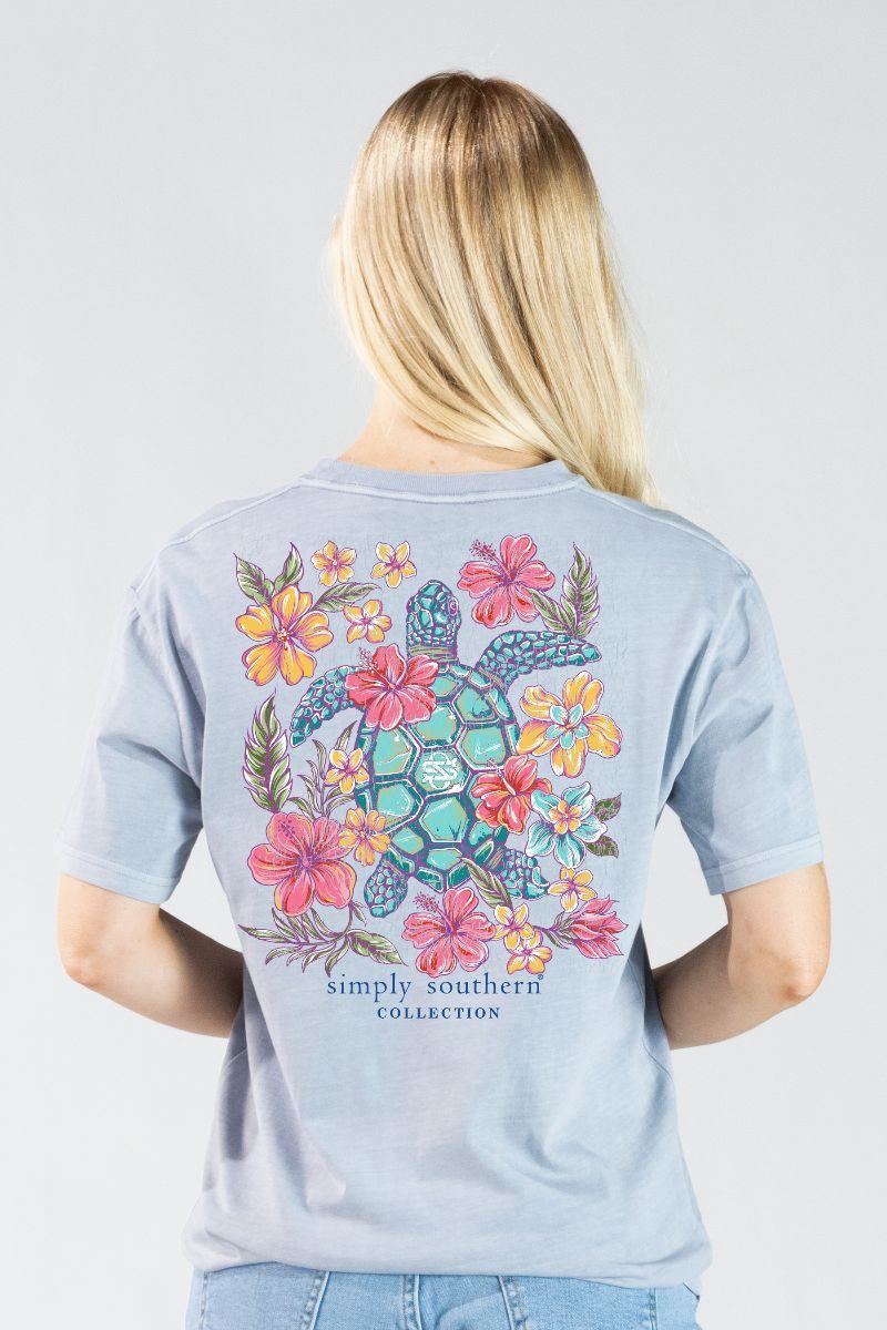 Simply Southern Flower Turtle Mineral Washed Ashen T-Shirt