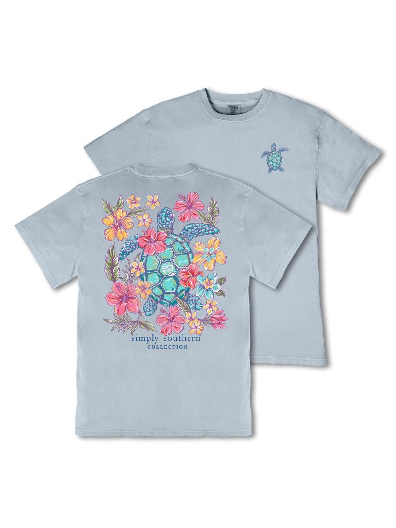 Simply Southern Flower Turtle Mineral Washed Ashen T-Shirt