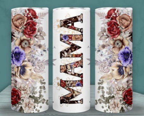 Mama Flowers 20 oz Skinny Tumbler Cup With Straw