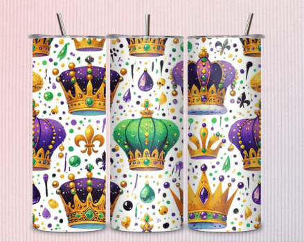 Mardi Gras Crowns 20 oz Skinny Tumbler Cup With Straw
