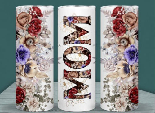 Mom Flowers 20 oz Skinny Tumbler Cup With Straw