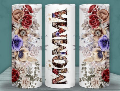 Momma Flowers 20 oz Skinny Tumbler Cup With Straw