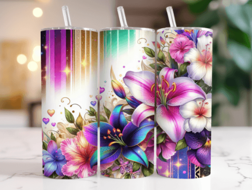Beautiful Orchids 20 oz Skinny Tumbler Cup With Straw