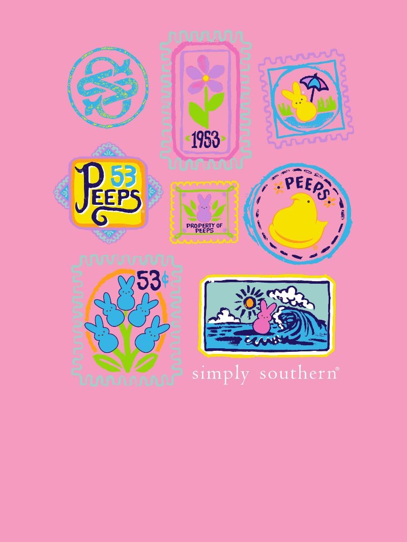 Simply Southern Peeps Stickers Easter Mineral Washed T-Shirt - SimplyCuteTees