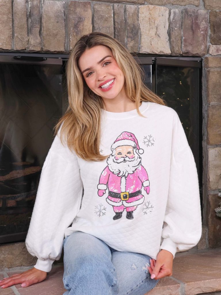 Simply Southern Santa Sequins Holiday Long Sleeve Crew Sweatshirt