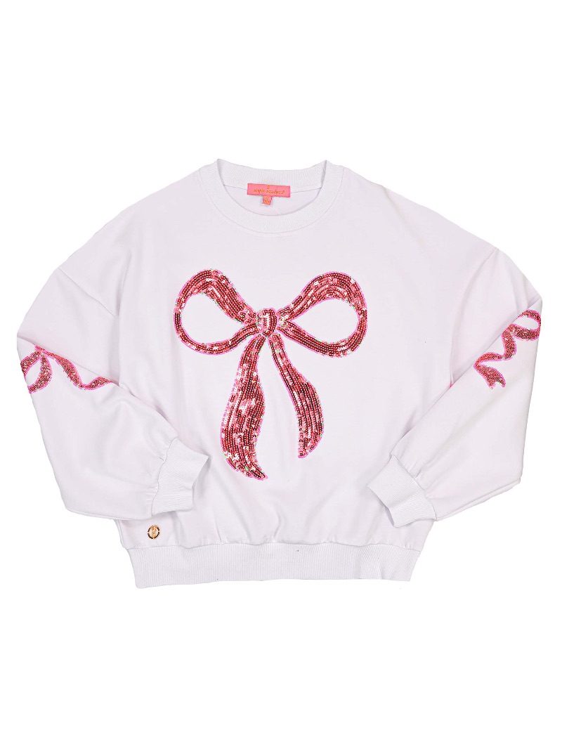 Simply Southern Bow Sequins Long Sleeve Crew Sweatshirt