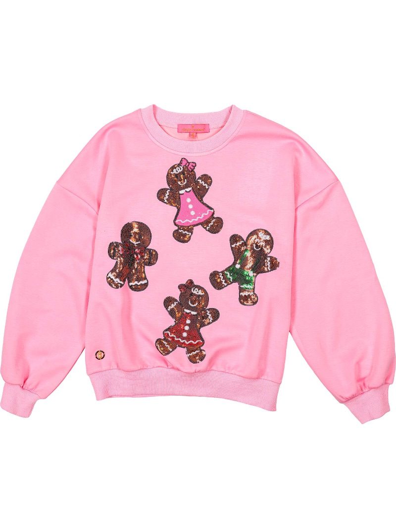 Simply Southern Gingerbread Holiday Sequins Long Sleeve Crew Sweatshirt