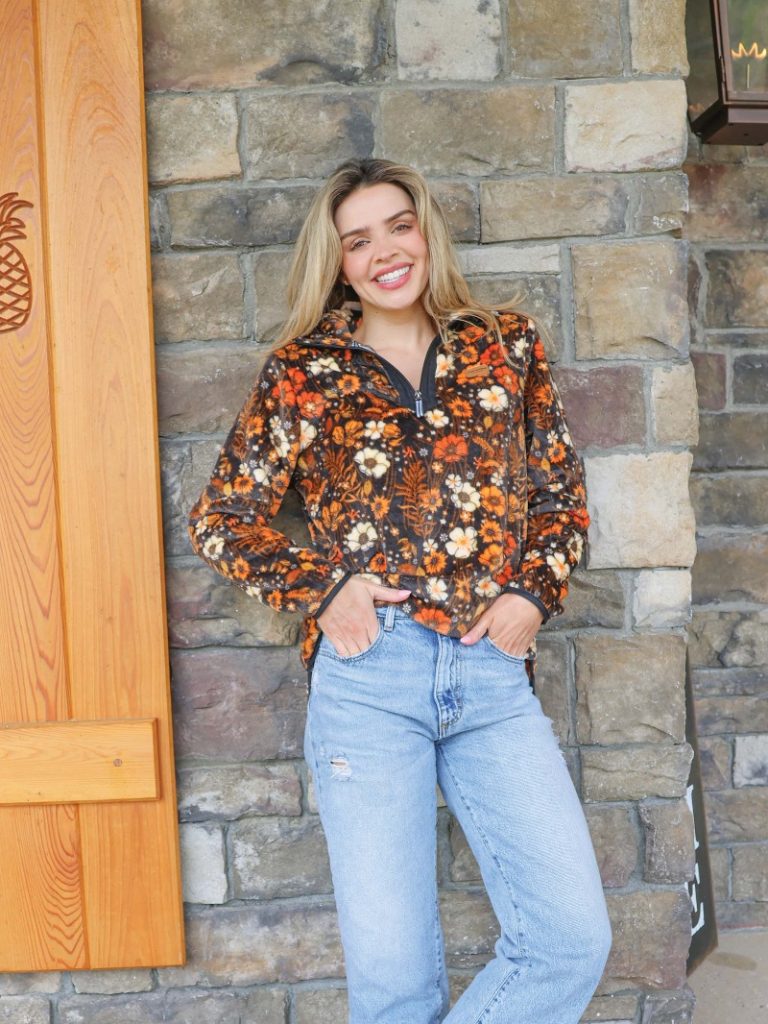 Simply Southern Quarter Zip Vintage Flowers Pullover Sweater Jacket