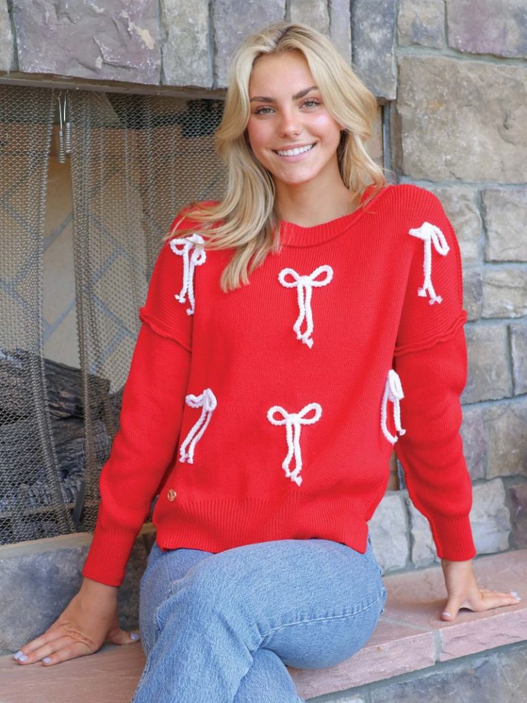 Simply Southern Bows Cable Knit Pullover Sweater