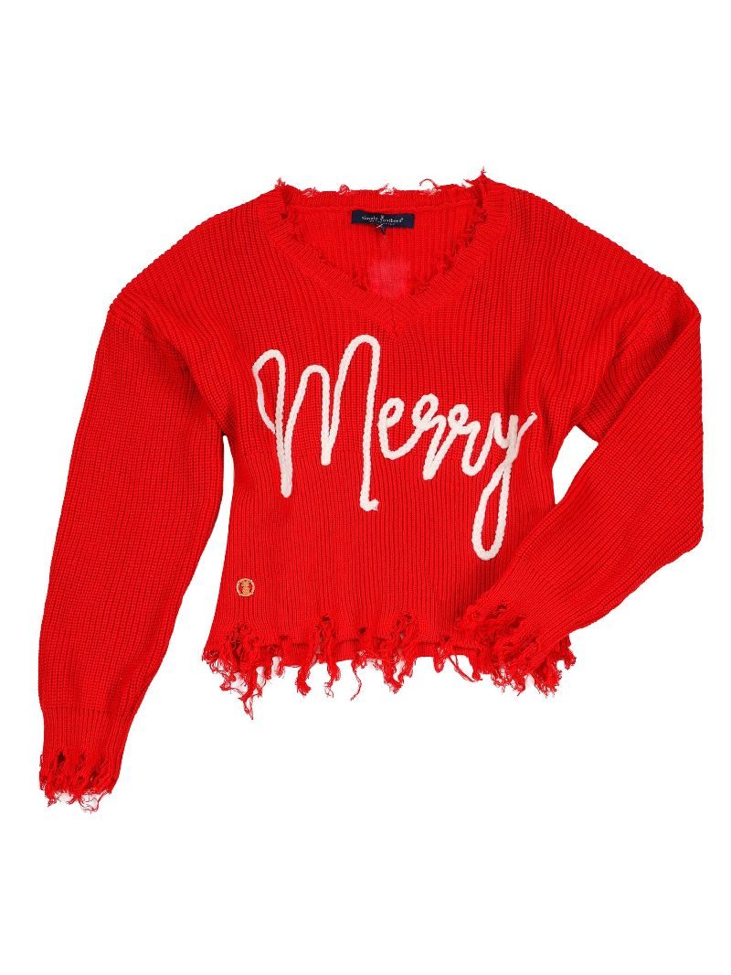Simply Southern Holiday Distressed Long Sleeve V-Neck Sweatshirt