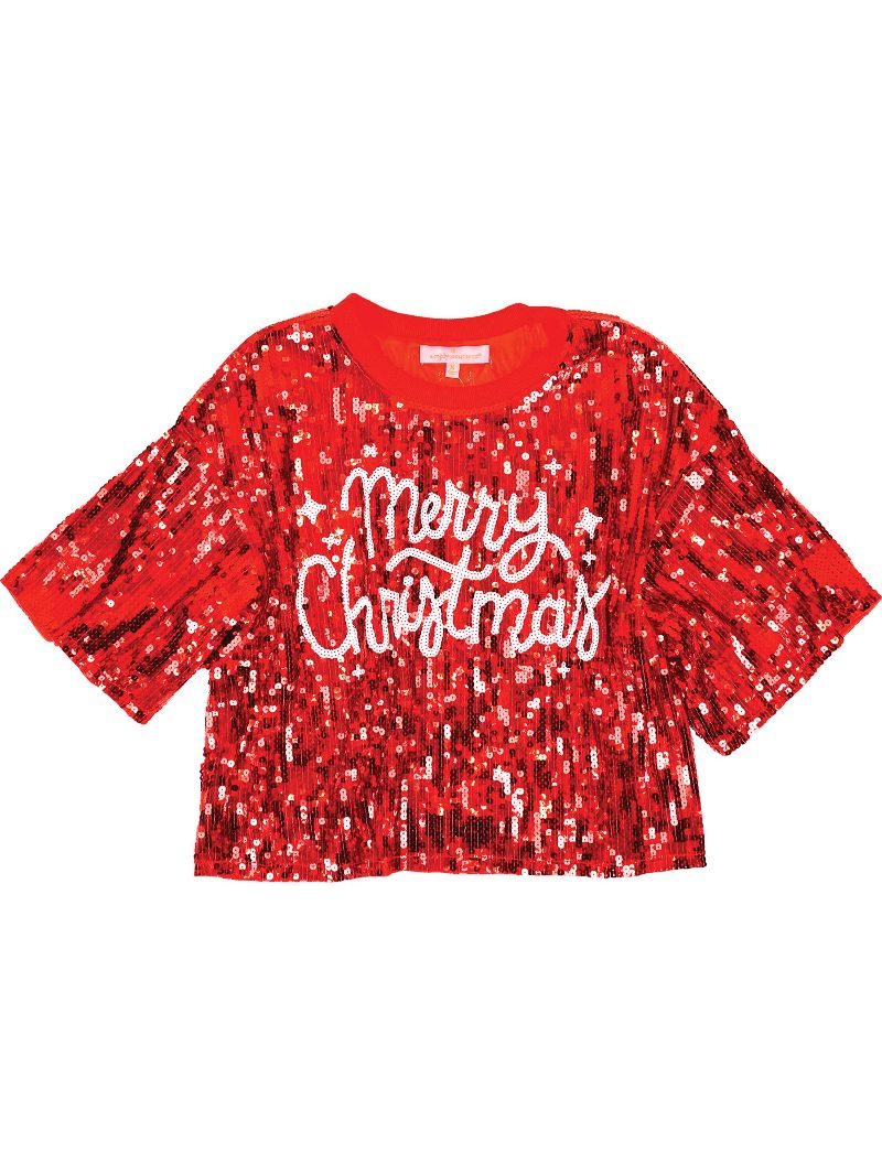 Simply Southern Preppy Sequins Merry Holiday Top T-Shirt