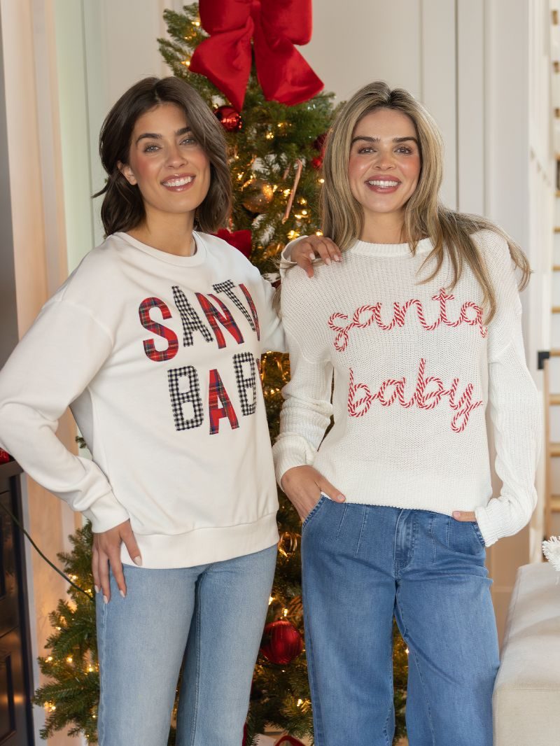 Simply Southern 0226 Applique Santa Baby Long Sleeve Crew Sweatshirt