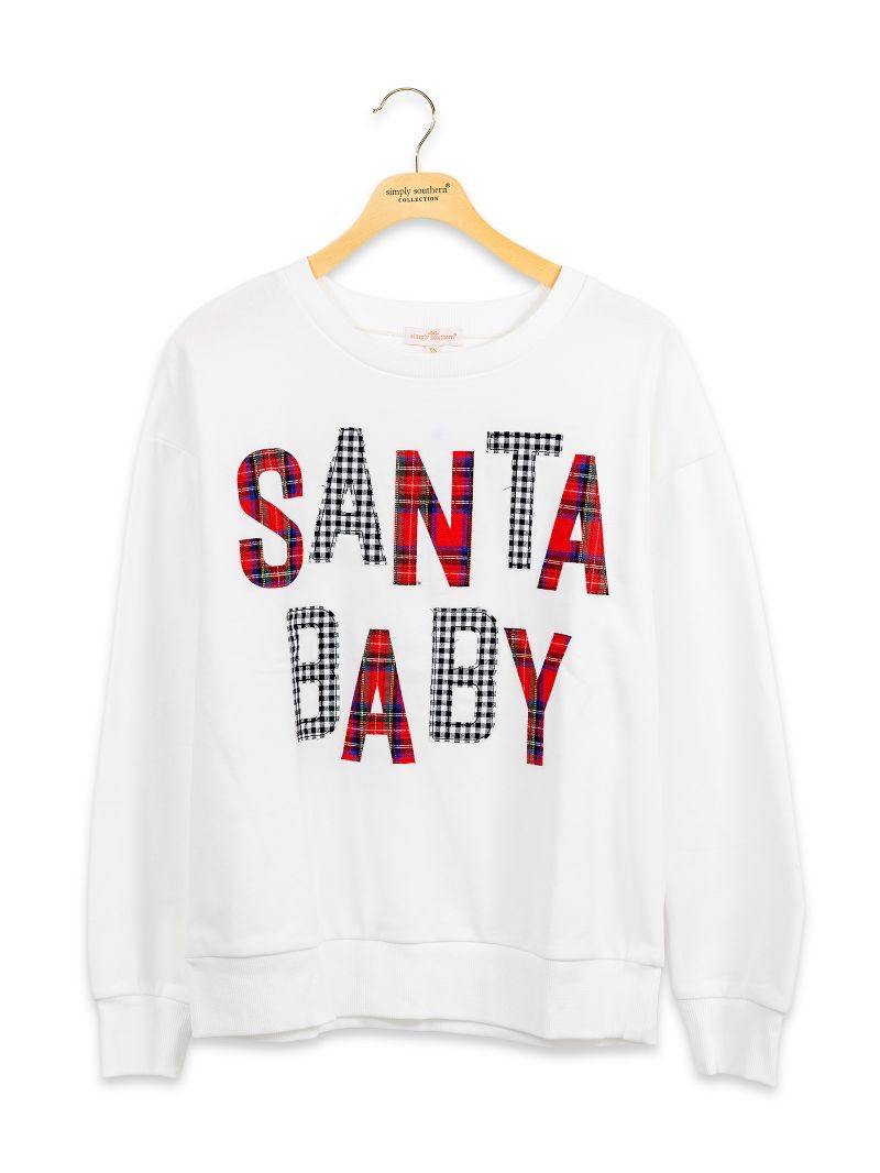 Simply Southern 0226 Applique Santa Baby Long Sleeve Crew Sweatshirt