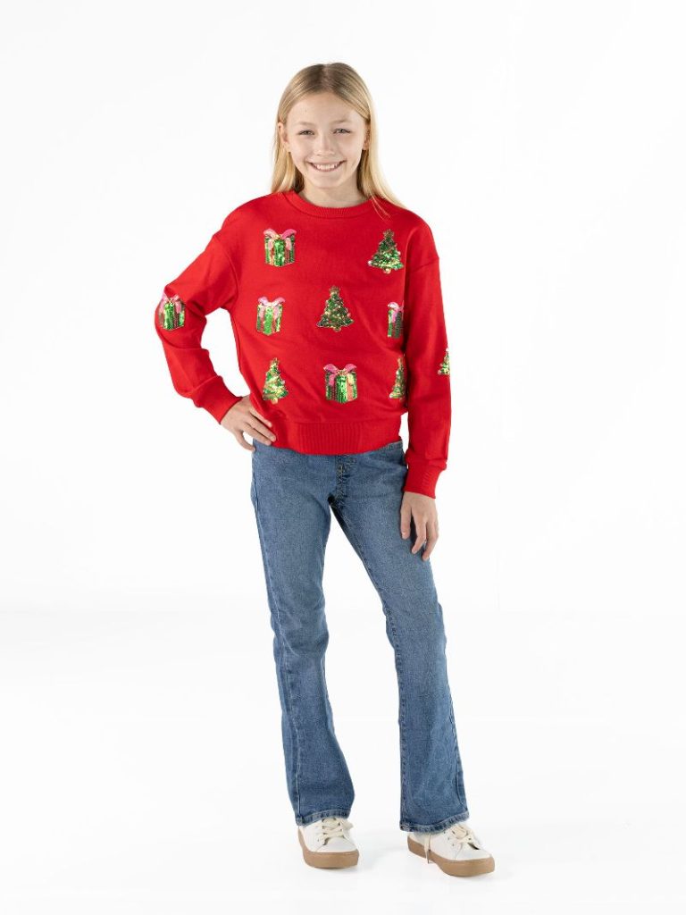 Simply Southern Glistening Applique Holiday Trees Crew Sweatshirt