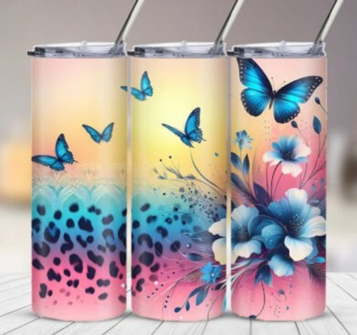 Ombre Pastel Butterflies 20 oz Skinny Tumbler Cup With Straw