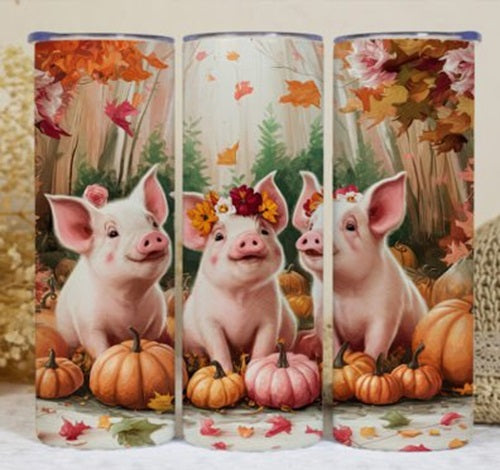 Fall Pigs and Pumpkins 20 oz Skinny Tumbler Cup With Straw