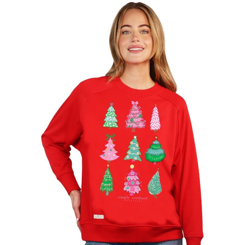 Simply Southern Tree Patterns Holiday Long Sleeve Crew Sweatshirt
