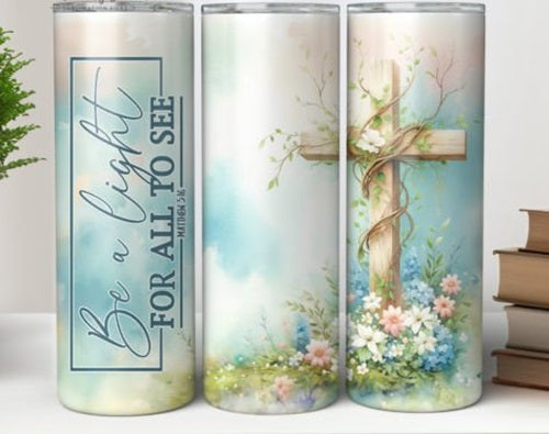 Be A Light For All To See Cross Religious 20 oz Skinny Tumbler Cup With Straw