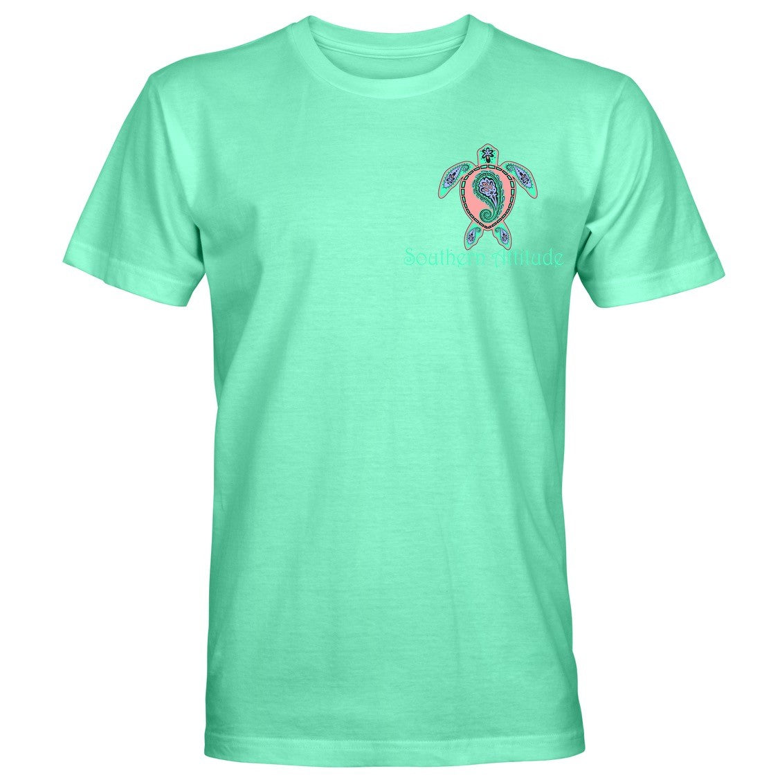 Southern Attitude Preppy Paisley Turtle Light Carolina Blue T-Shirt