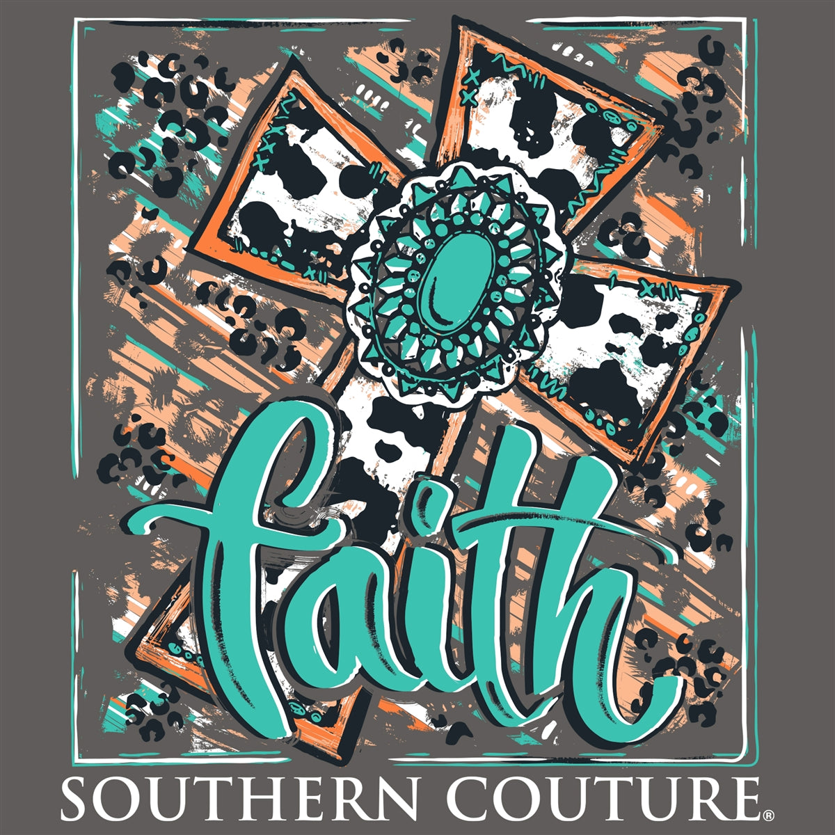 Southern Couture Classic Faith Cowprint Cross T-Shirt
