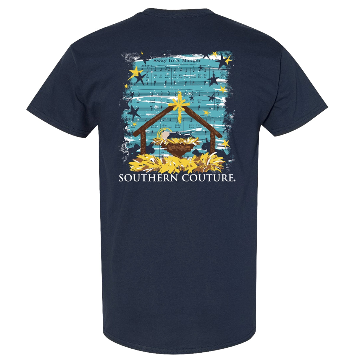 Southern Couture Classic Away in a Manger Scene Holiday T-Shirt