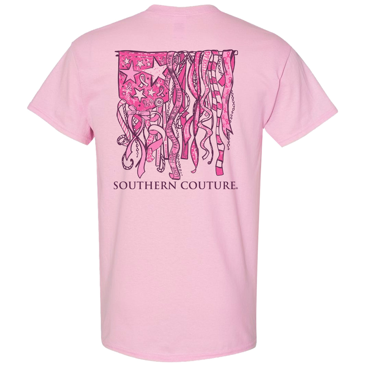 Southern Couture Classic Breast Cancer Ribbon Flag T-Shirt