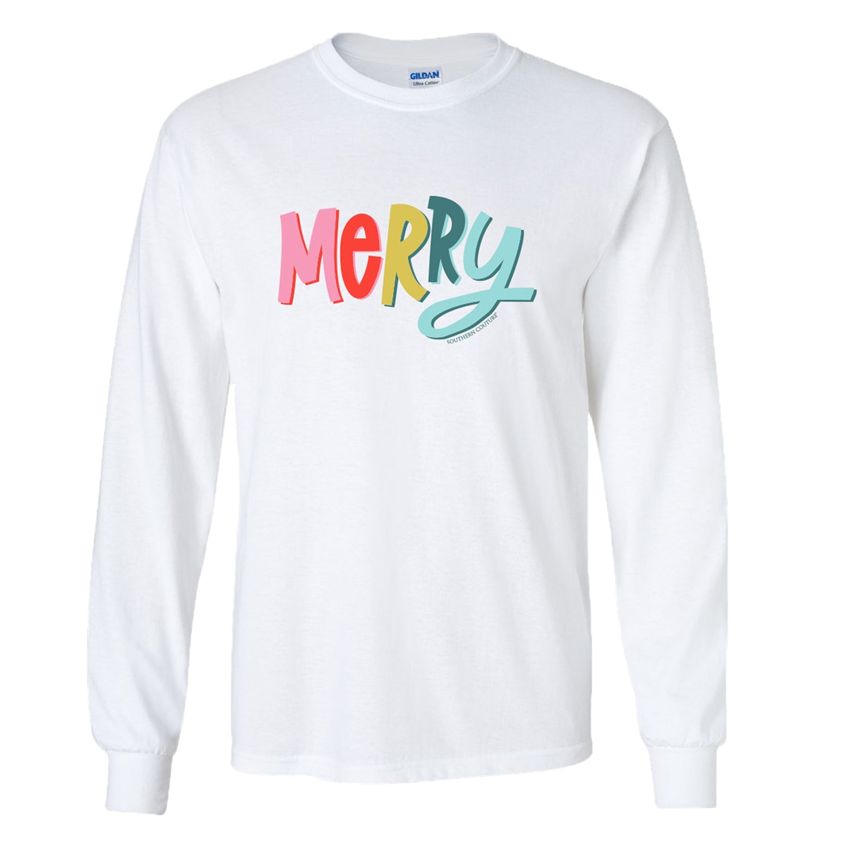 Southern Couture Colorful Merry Holiday Soft Long Sleeve T-Shirt