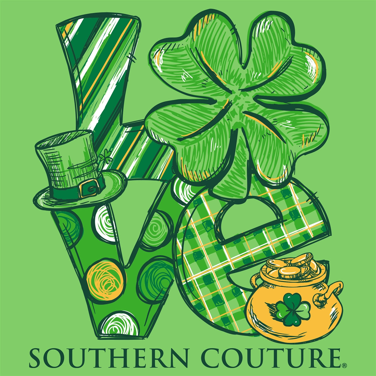 Southern Couture Classic Shamrock Love Irish T-Shirt
