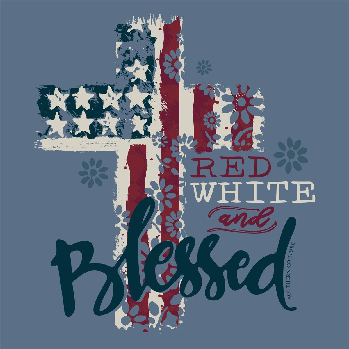 Southern Couture Soft Red, White And Blessed USA T-Shirt