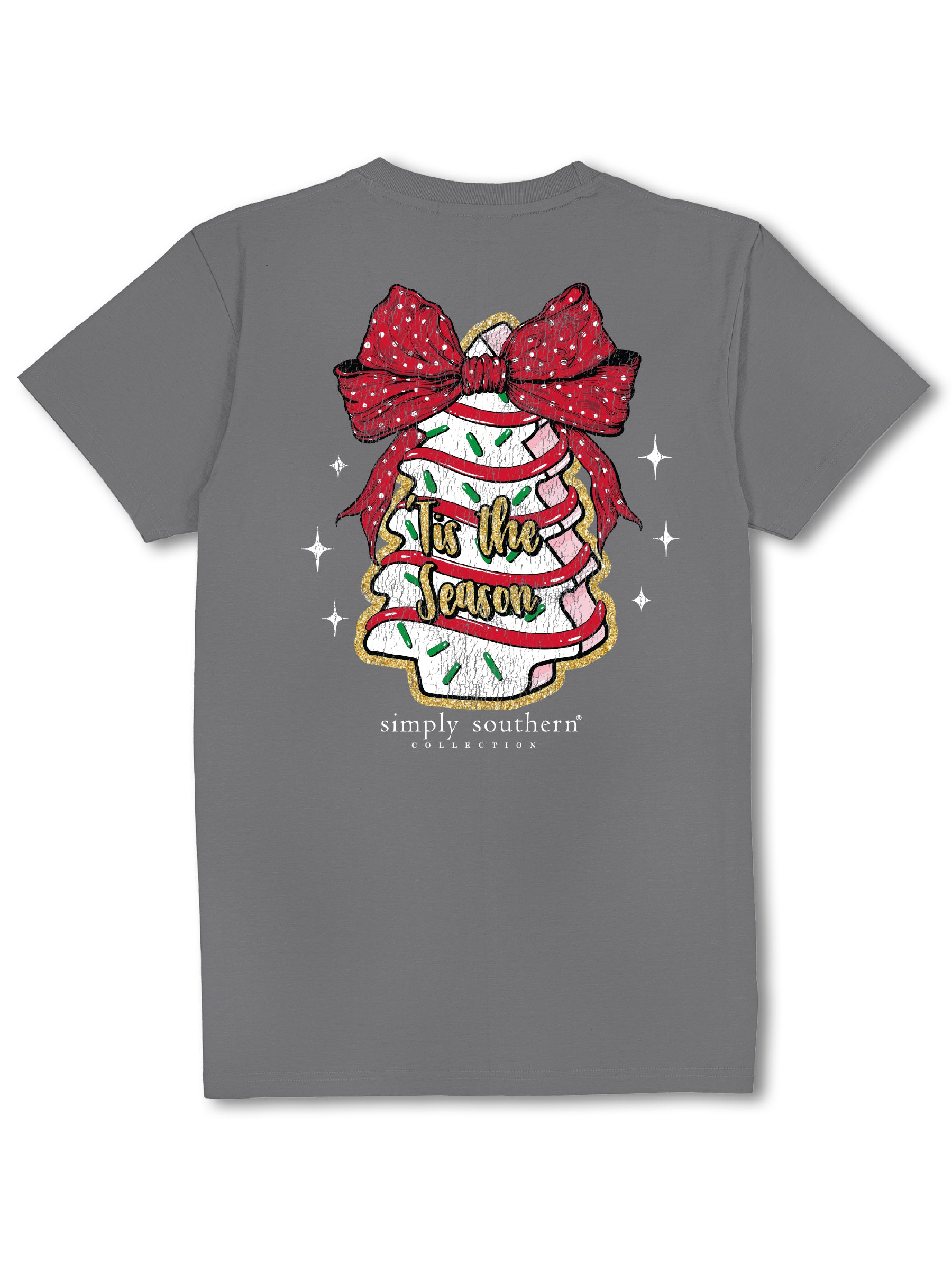 Simply Southern Cake Bow Holiday Washed Coal T-Shirt