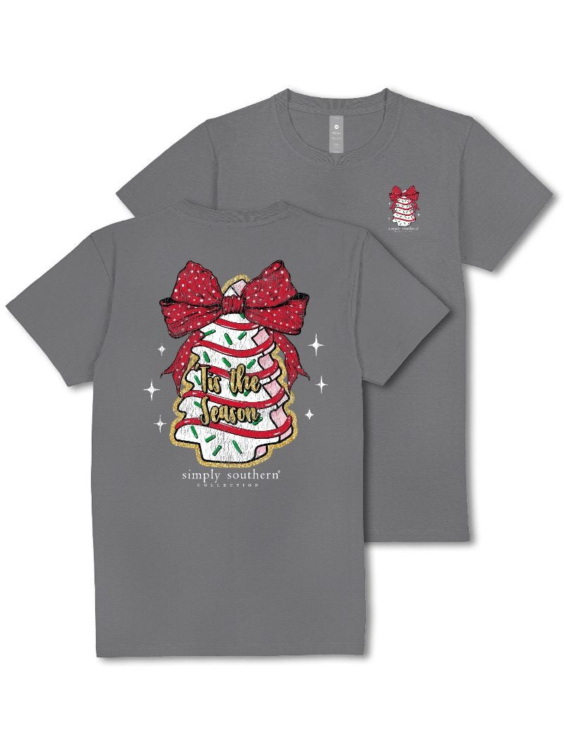 Simply Southern Cake Bow Holiday Washed Coal T-Shirt