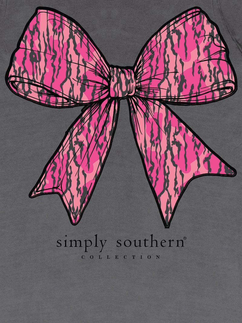 Simply Southern Pink Camo Bow Washed Coal T-Shirt