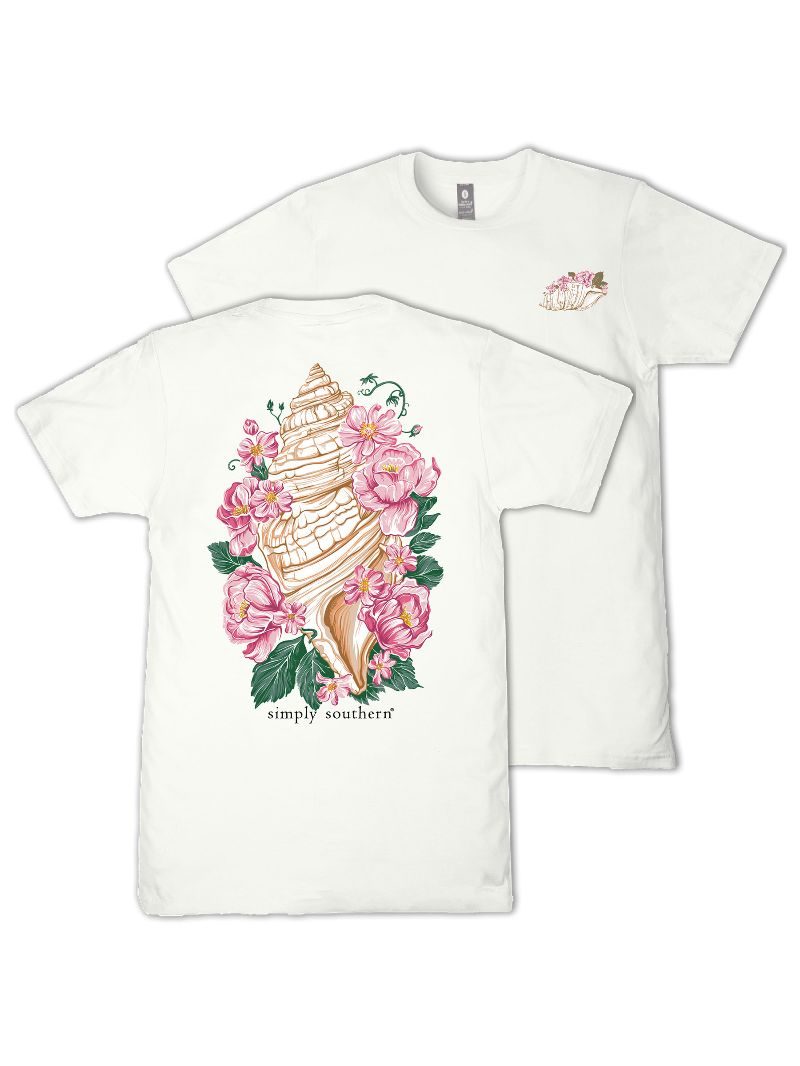 Simply Southern Conch Flowers Oyster T-Shirt