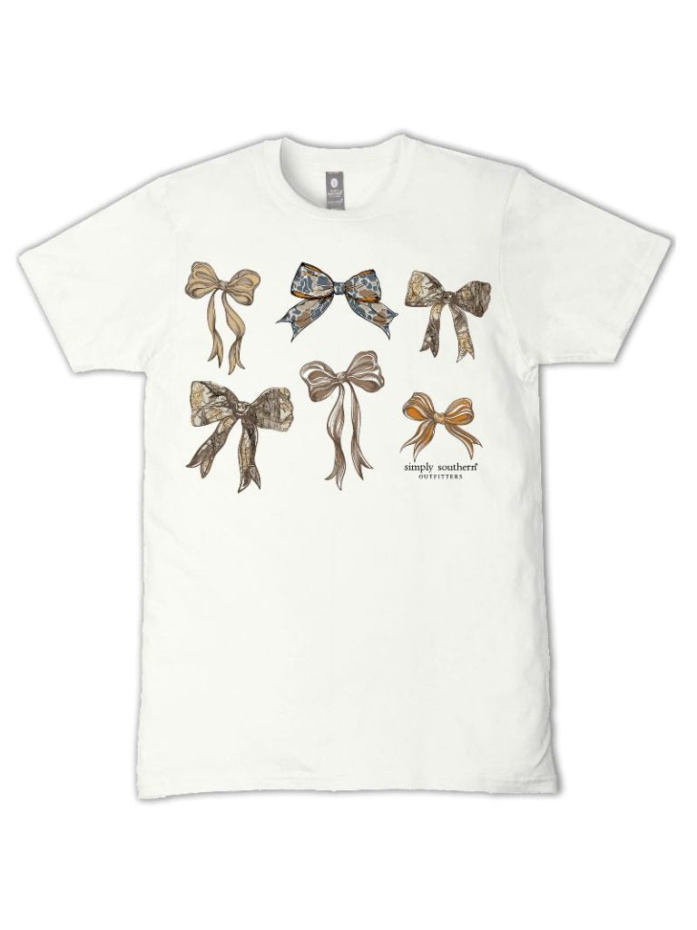 Simply Southern Cute Camo Bows Oyster T-Shirt