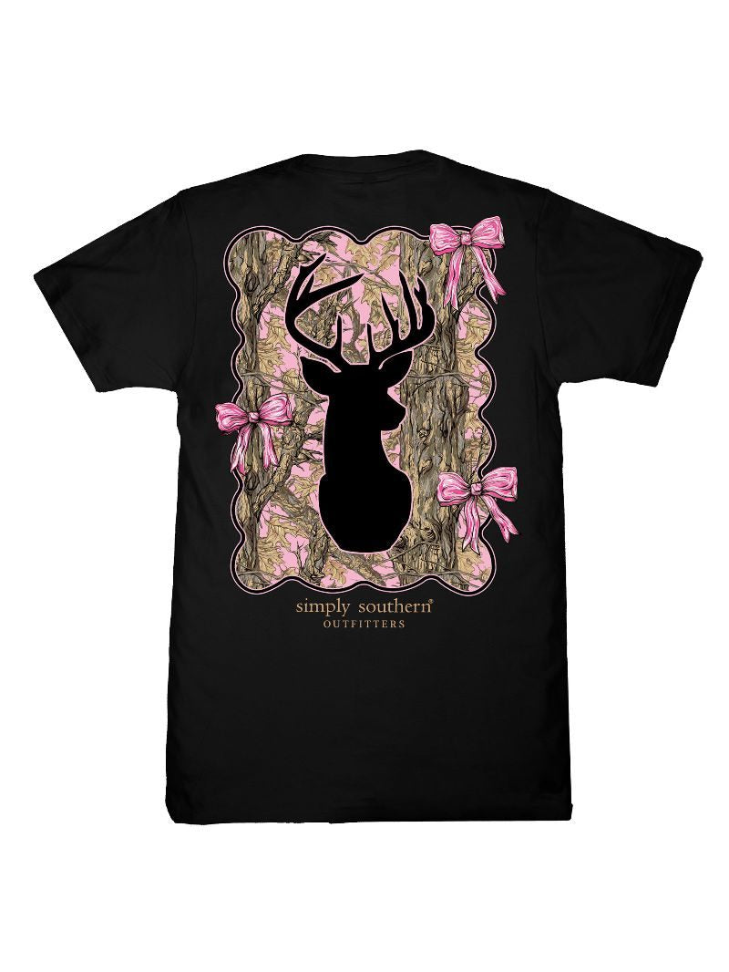 Simply Southern Camo Bow Deer Black T-Shirt